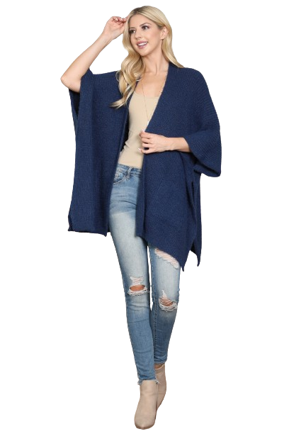 Knitted Solid Color with Pocket Kimono Navy - Pack of 6