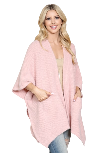 Knitted Solid Color with Pocket Kimono Pink - Pack of 6
