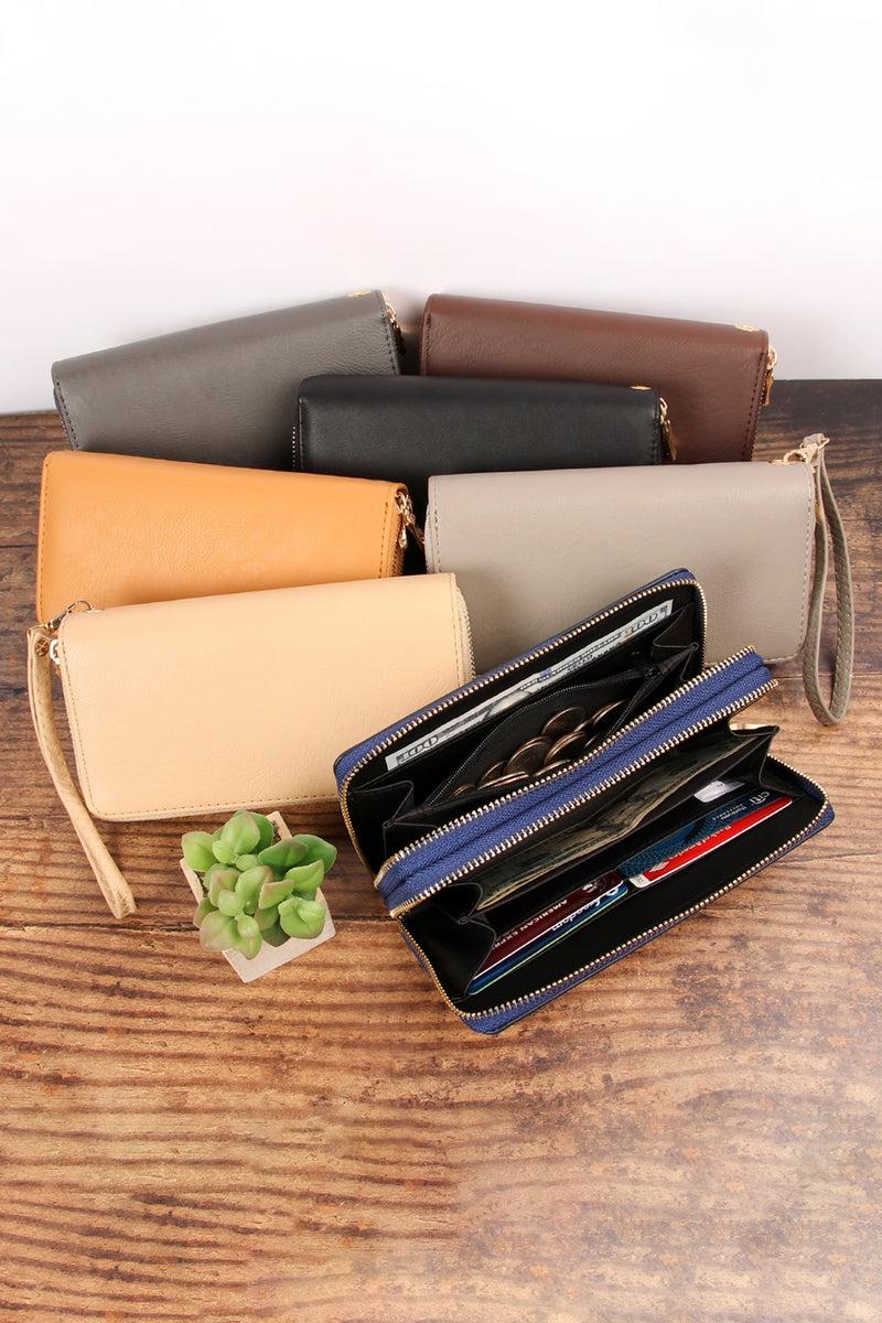 Brown Double Zipper Wallet - Pack of 6