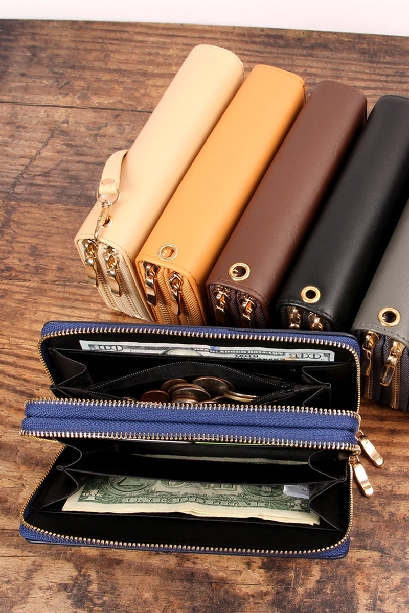 Natural Double Zipper Wallet - Pack of 6