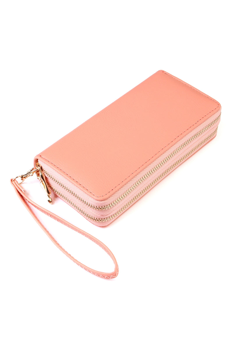 Pink Double Zipper Wallet - Pack of 6
