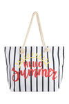 Hello Summer Striped Tote Bag with Matching Wallet Black - Pack of 6