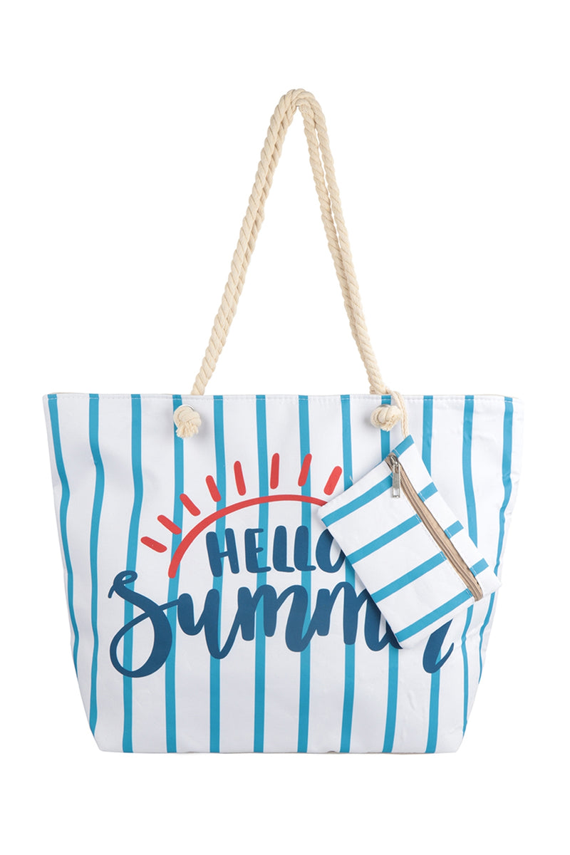 Hello Summer Striped Tote Bag with Matching Wallet Blue - Pack of 6