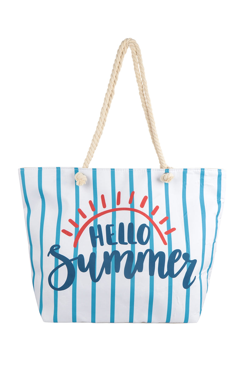 Hello Summer Striped Tote Bag with Matching Wallet Blue - Pack of 6