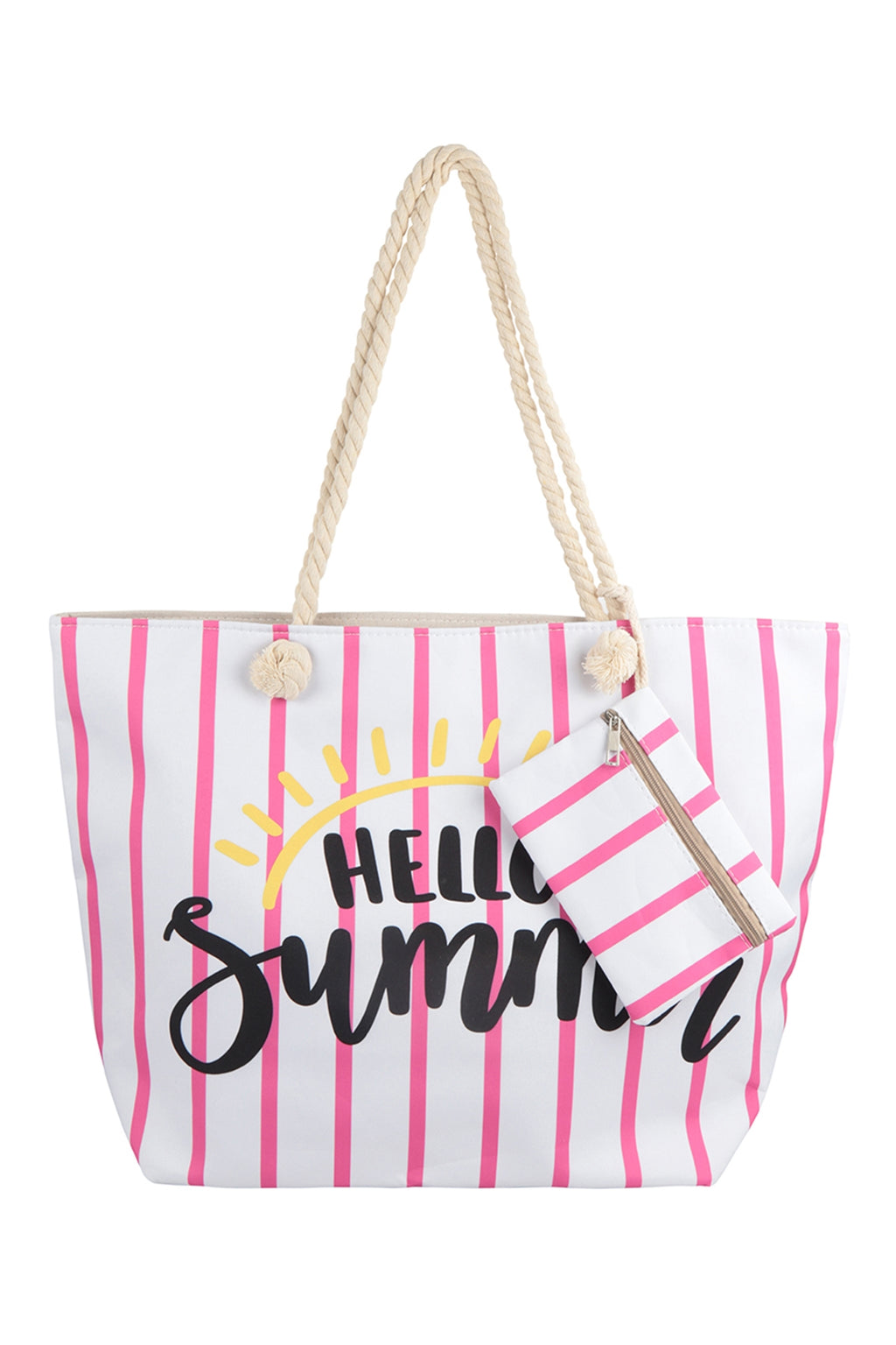 Hello Summer Striped Tote Bag with Matching Wallet Fuchsia - Pack of 6