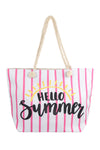 Hello Summer Striped Tote Bag with Matching Wallet Fuchsia - Pack of 6