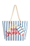 Striped Color Straw Crochet Tote Bag with Zipper Closure & Inner Pocket Navy - Pack of 6