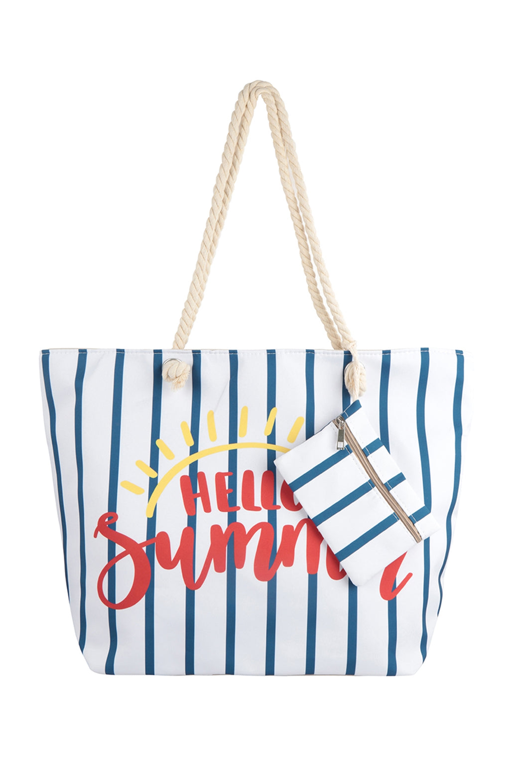 Hello Summer Striped Tote Bag with Matching Wallet Navy - Pack of 6