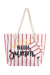 Hello Summer Striped Tote Bag with Matching Wallet Red - Pack of 6