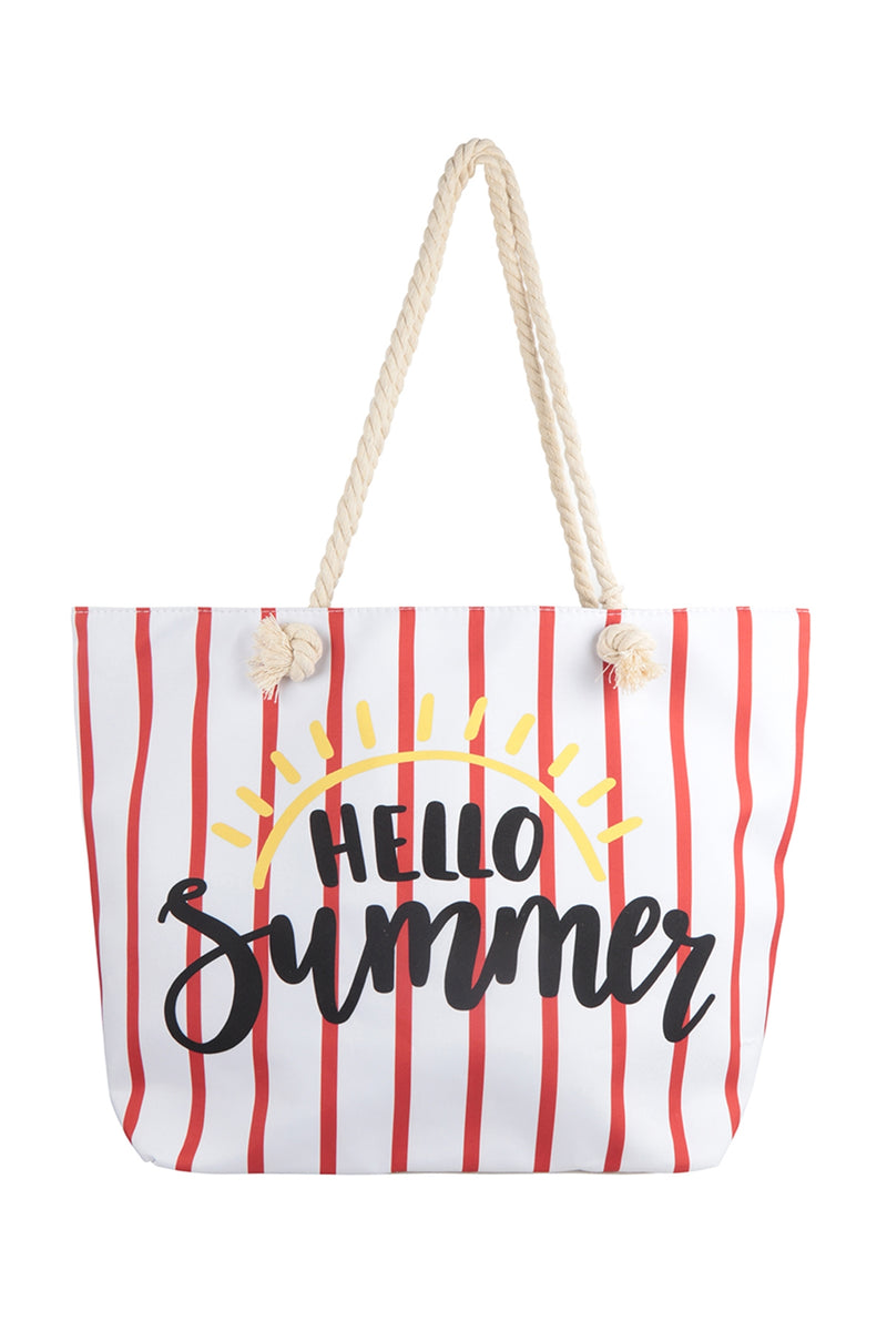 Hello Summer Striped Tote Bag with Matching Wallet Red - Pack of 6