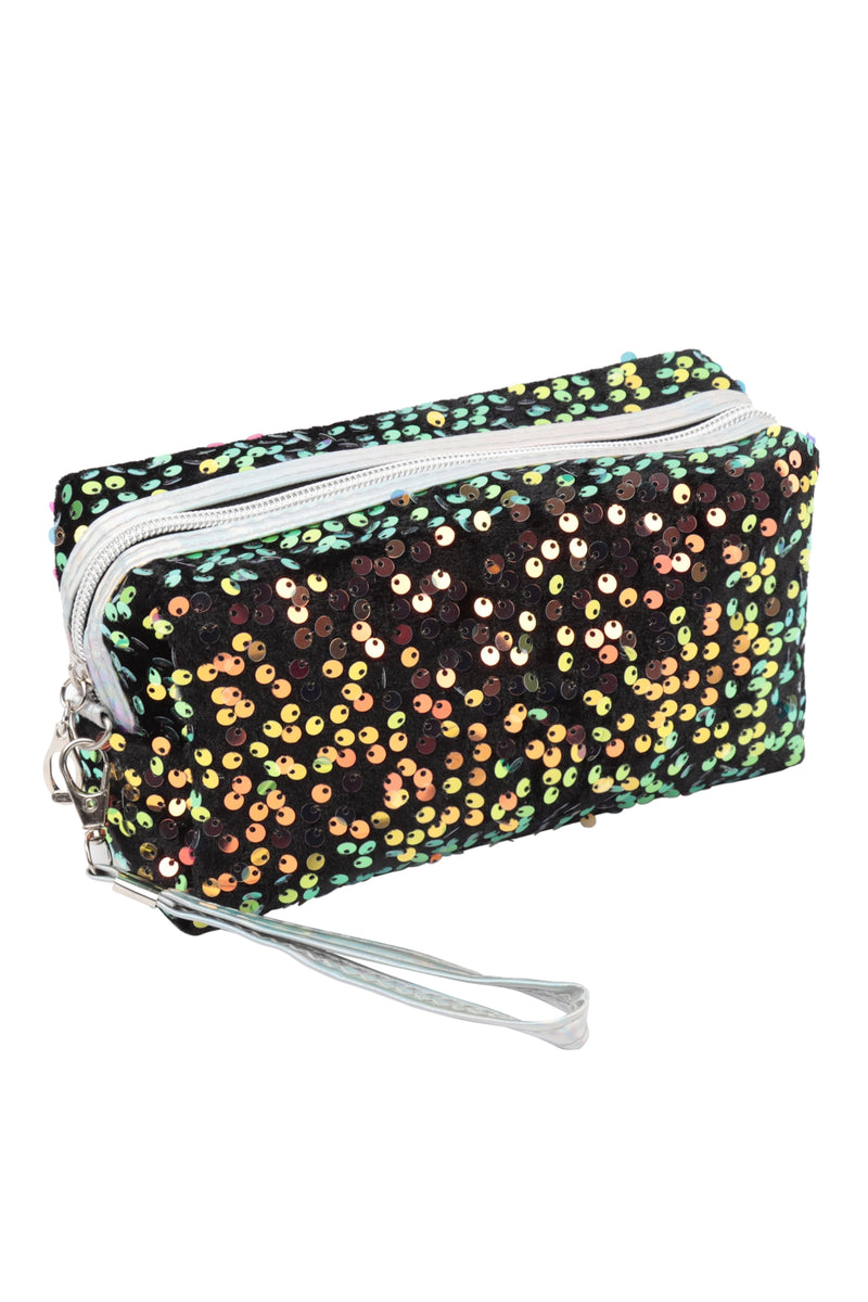 Sequin Glitter Cosmetic Pouch Black - Pack of 6
