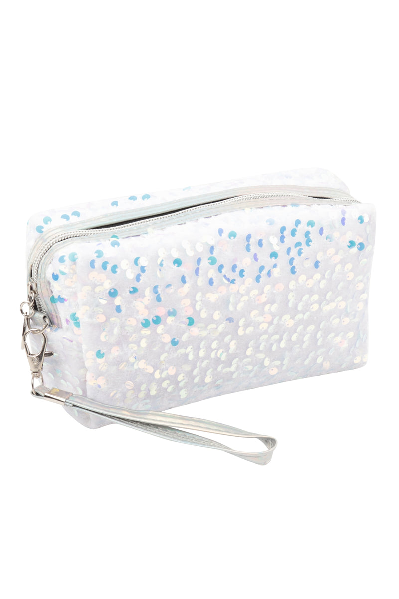 Sequin Glitter Cosmetic Pouch White - Pack of 6