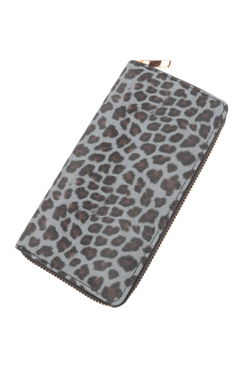Leopard Pattern Leather Zipper Wallet Black - Pack of 6