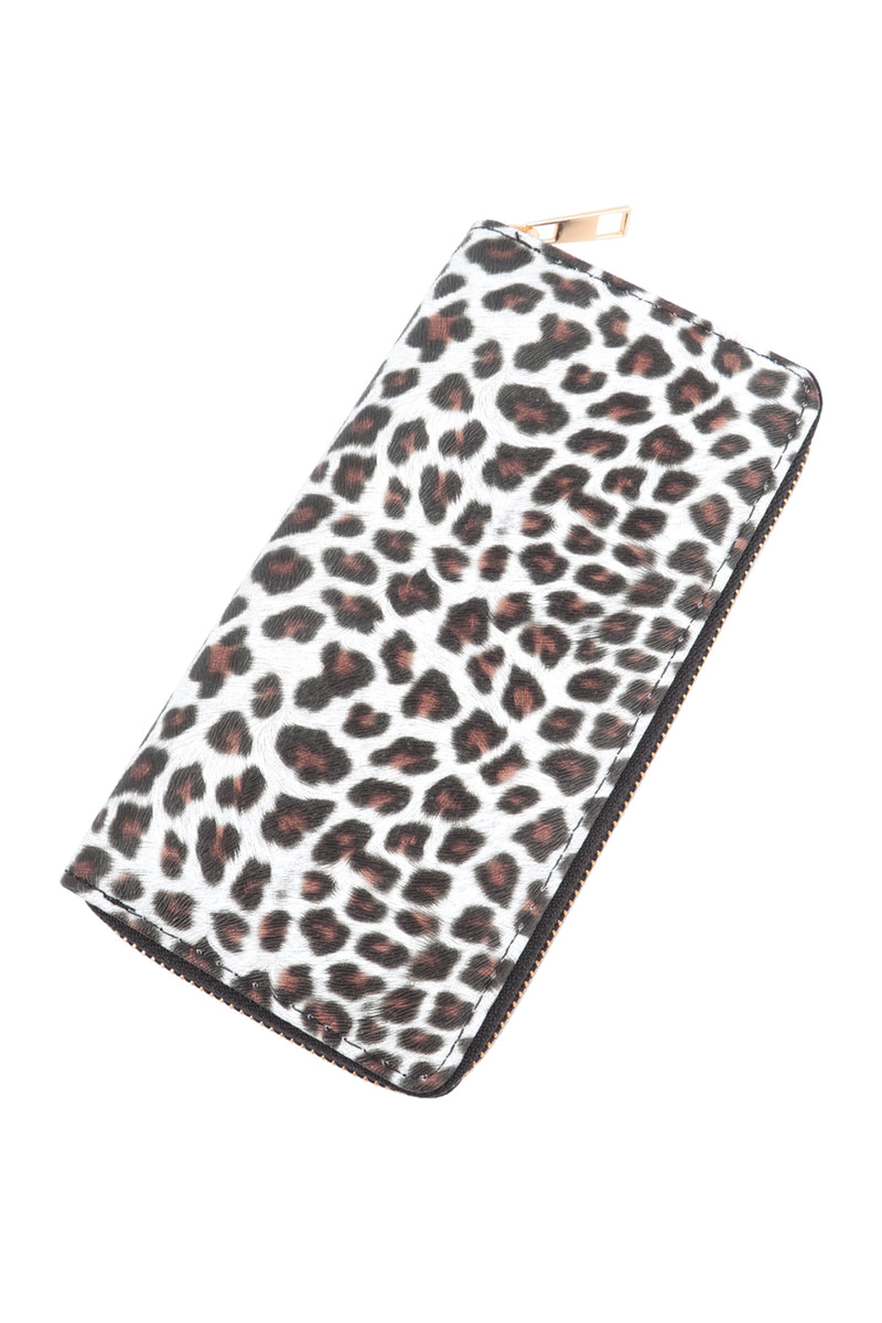 Leopard Pattern Leather Zipper Wallet White - Pack of 6