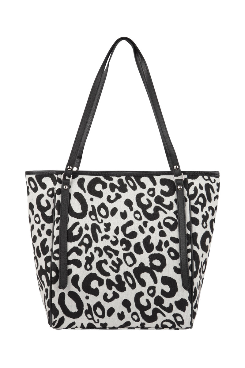 Leopard Print Shoulder Tote Bag Black - Pack of 6
