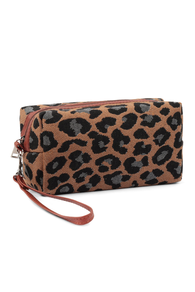 Rectangular Leopard Print Cosmetic Pouch Brown - Pack of 6