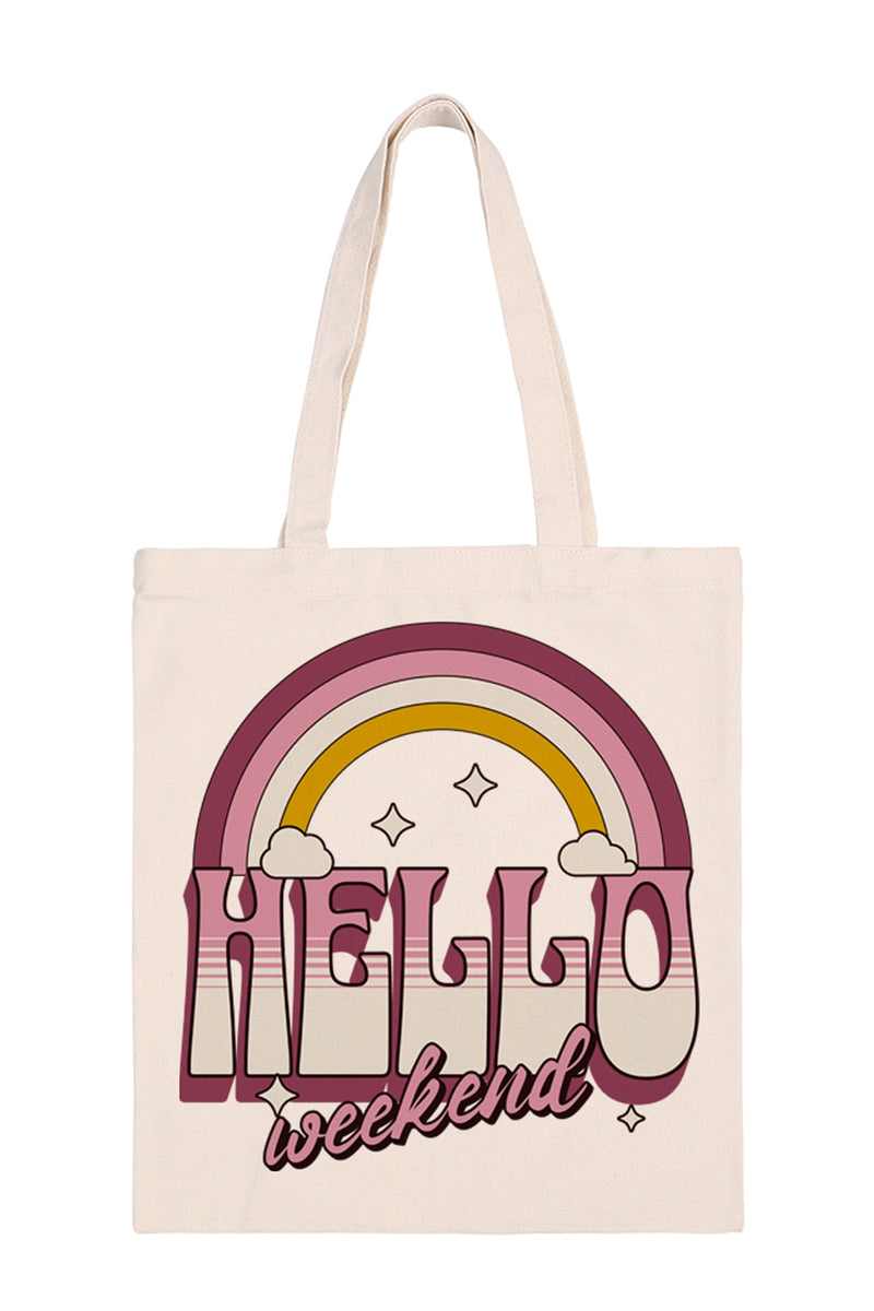 Hello Weekend Print Minimalist Fashion Tote Bag - Pack of 6