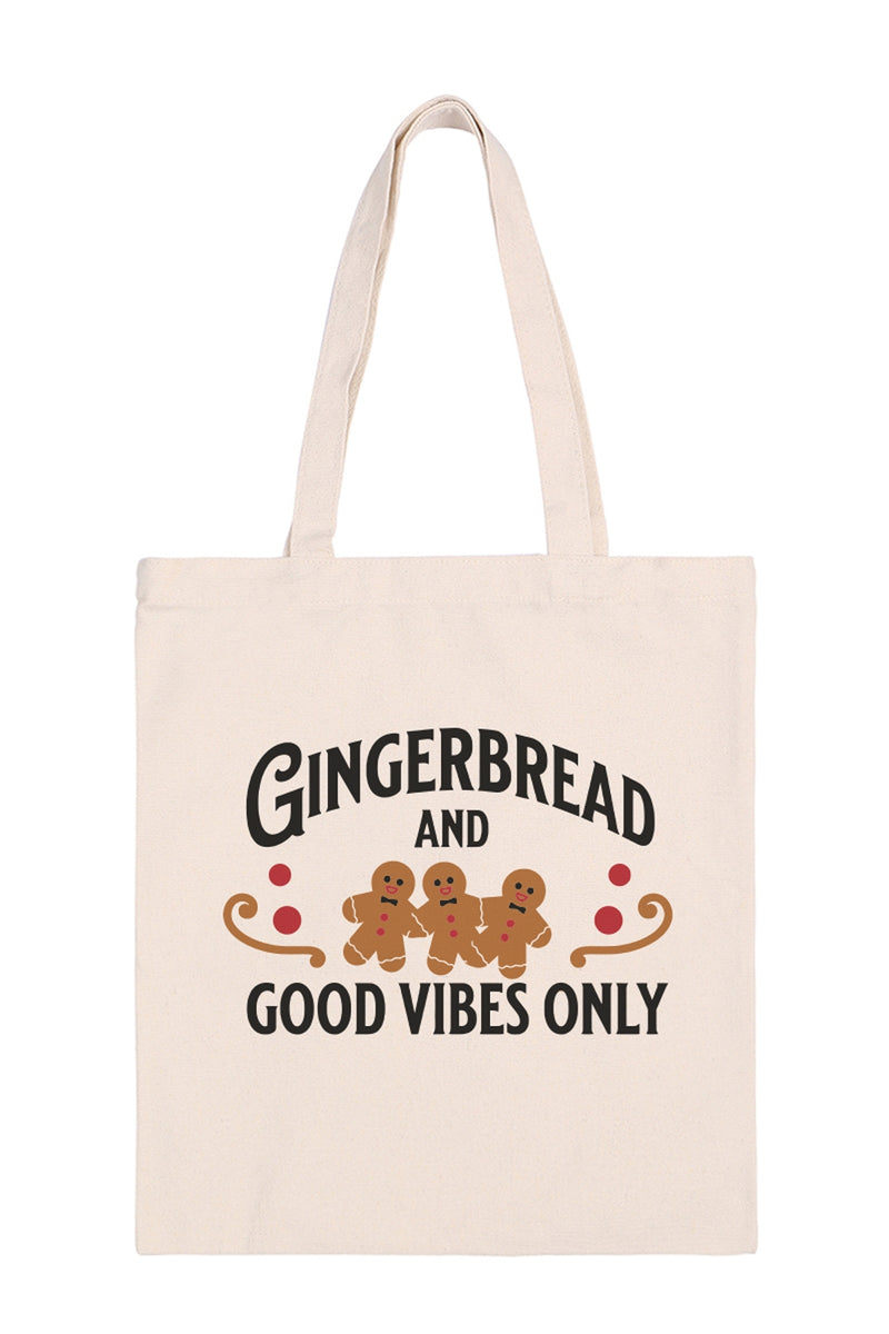 Gingerbread and Good Vibes Only Minimalist Fashion Tote Bag - Pack of 6