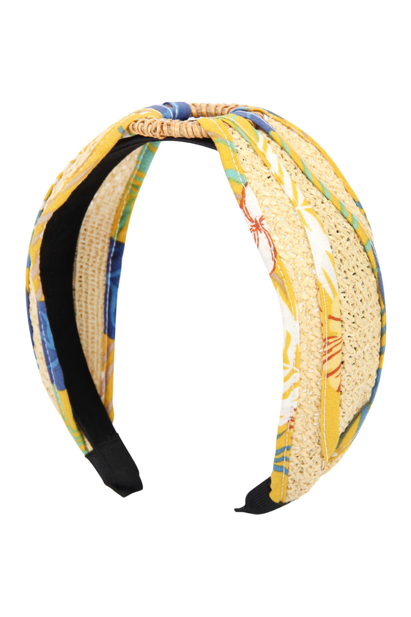 Yellow Knotted Raffia with Fabric Headband - Pack of 6