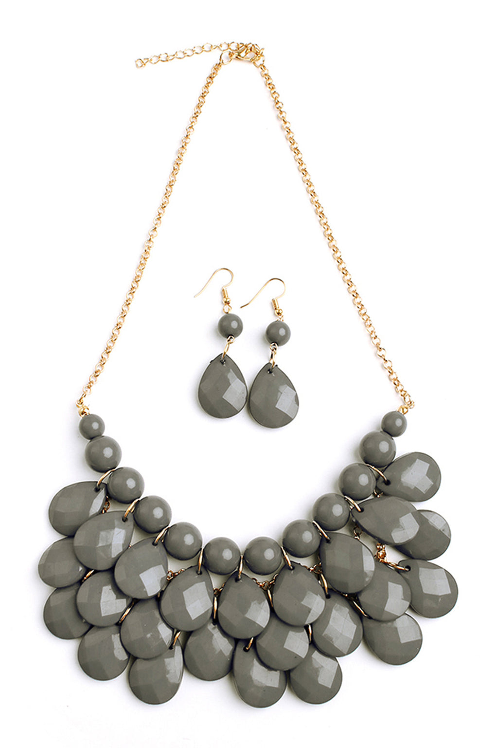 Dark Gray Teardrop Bubble Bib Necklace and Earring Set - Pack of 6