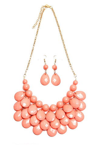 Red Teardrop Bubble Bib Necklace and Earring Set - Pack of 6