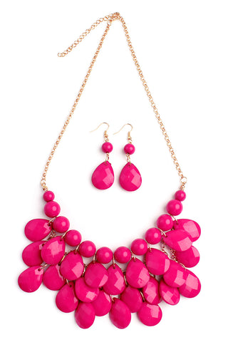 Dusty Pink Teardrop Bubble Bib Necklace and Earring Set - Pack of 6