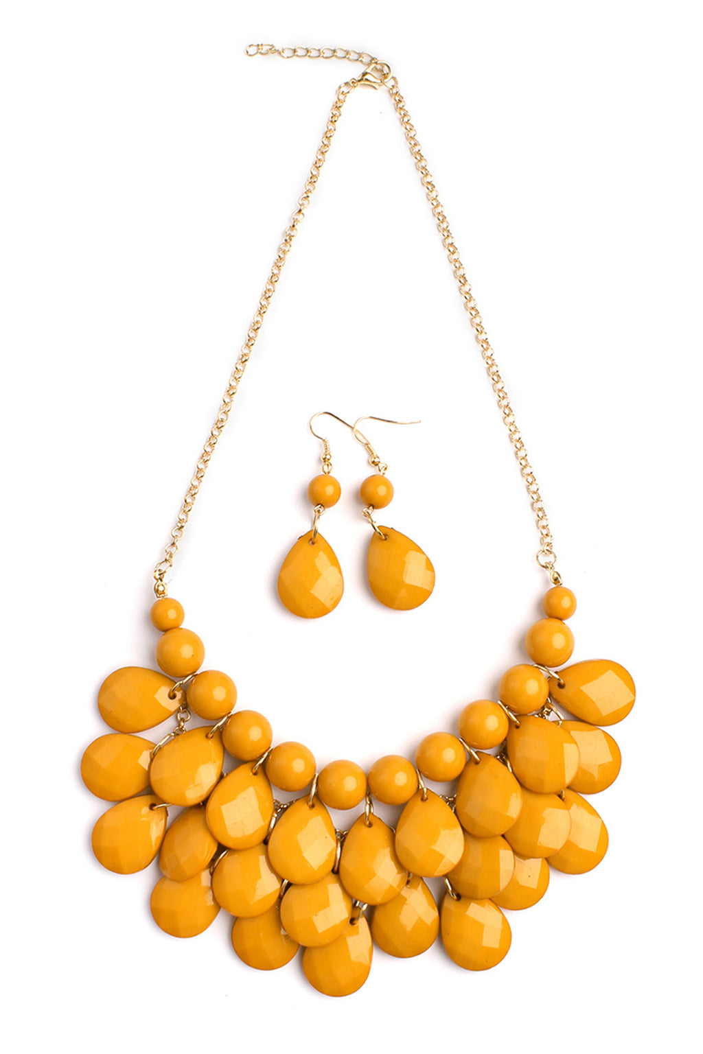 Mustard Teardrop Bubble Bib Necklace and Earring Set - Pack of 6