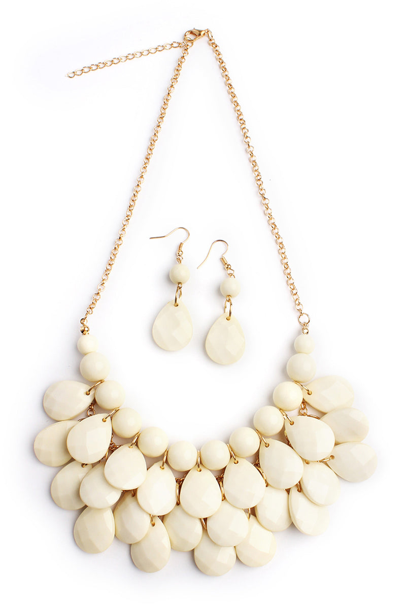 Natural Teardrop Bubble Bib Necklace And Earring Set - Pack of 6