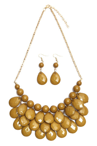 Druzy Hexagon Pendant Necklace Earring Set Mustard - Pack of 6