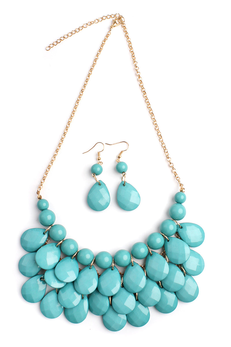 Turquoise Teardrop Bubble Bib Necklace and Earring Set - Pack of 6