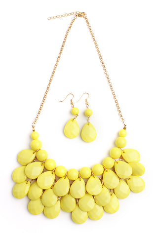 Olive Teardrop Bubble Bib Necklace and Earring Set - Pack of 6