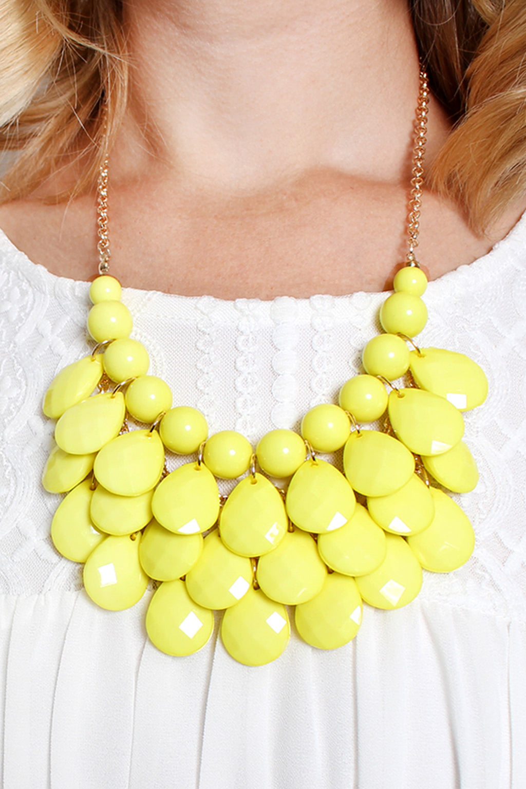 Yellow Teardrop Bubble Bib Necklace and Earring Set - Pack of 6