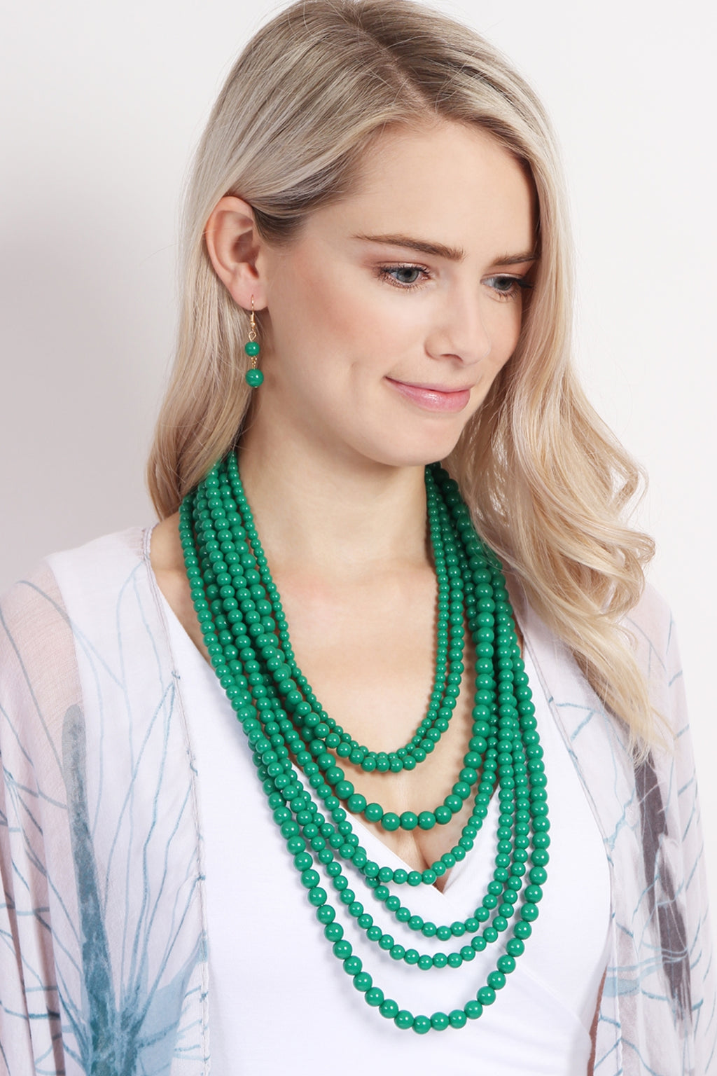 Multilayer Acrylic Emerald Necklace and Earring Set - Pack of 6
