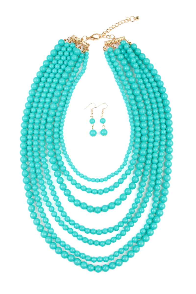 Multilayer Acrylic Turquoise Necklace and Earring Set - Pack of 6