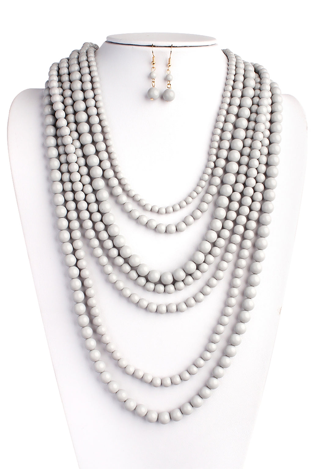 Multilayer Acrylic Light Gray Necklace & Earring Set - Pack of 6