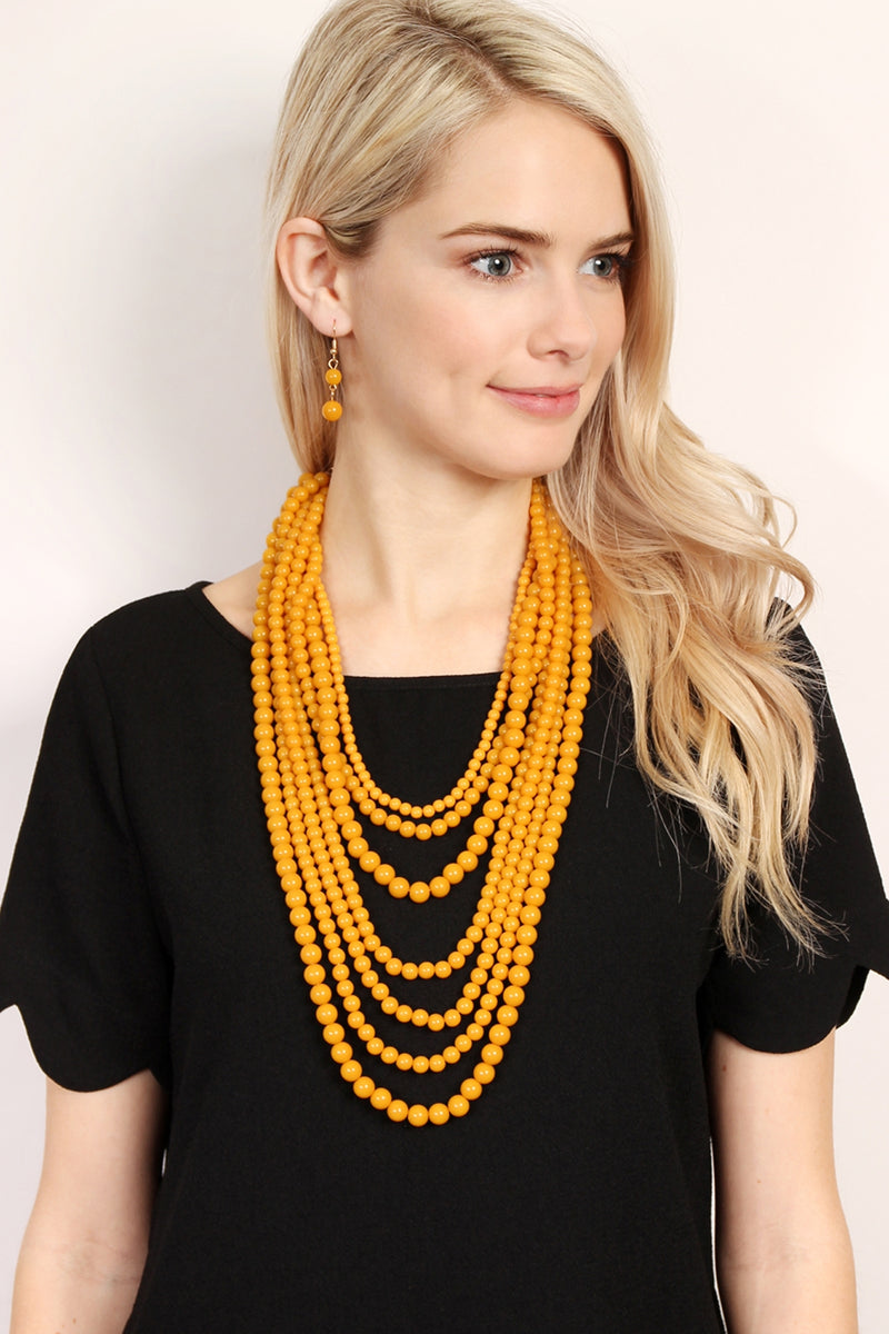 Multilayer Acrylic Mustard Necklace and Earring Set - Pack of 6