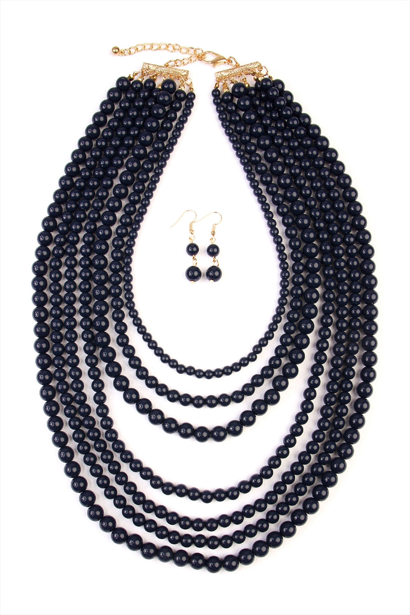 Multilayer Acrylic Navy Necklace and Earring Set - Pack of 6