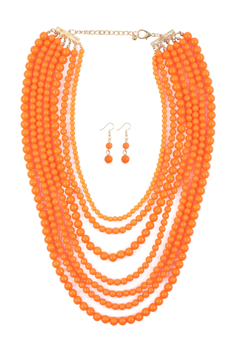 Multilayer Acrylic Necklace and Earring Set Orange - Pack of 6