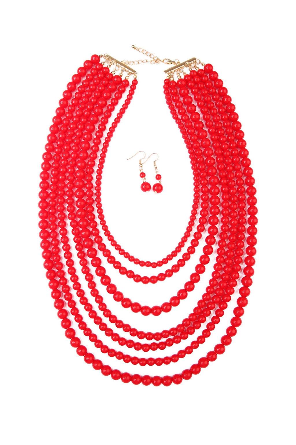 Multilayer Acrylic Red Necklace and Earring Set - Pack of 6