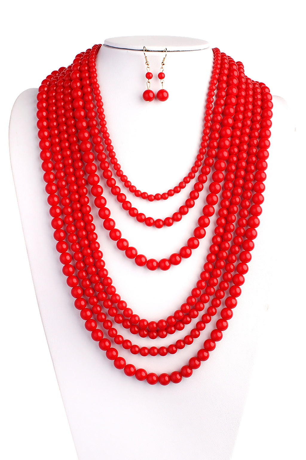 Multilayer Acrylic Red Necklace and Earring Set - Pack of 6