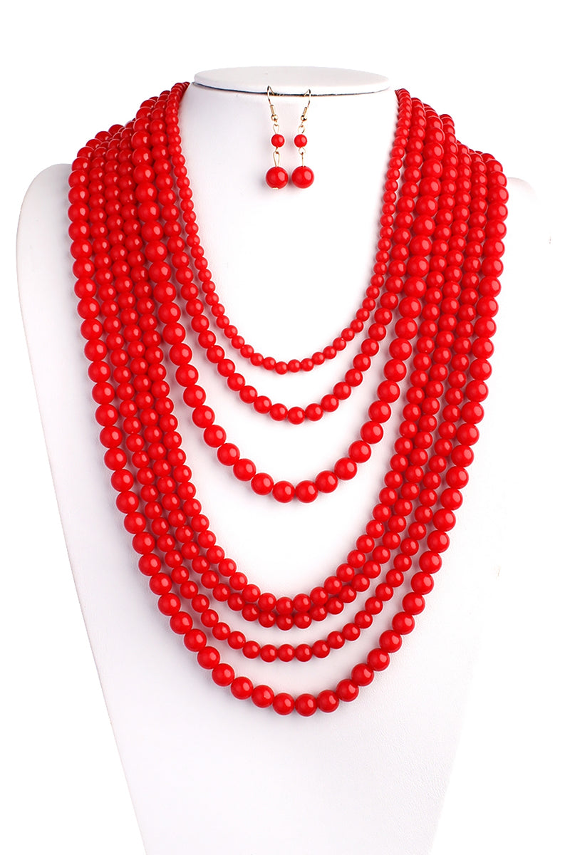 Multilayer Acrylic Red Necklace and Earring Set - Pack of 6