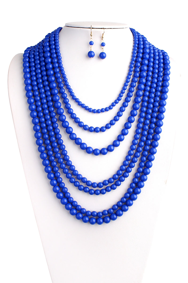 Multilayer Acrylic Sapphire  Necklace & Earring Set - Pack of 6