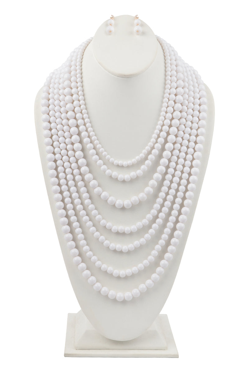 Multilayer Acrylic White Necklace & Earring Set - Pack of 6