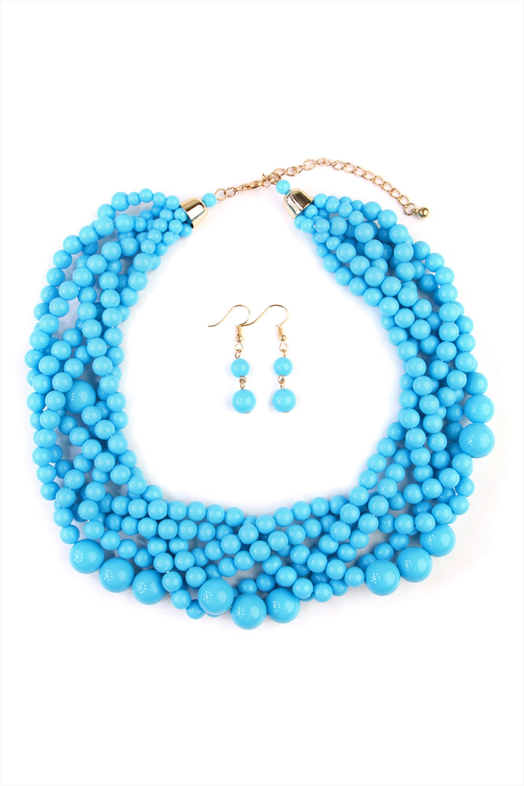 Blue Multi Strand Bubble Choker Necklace And Earring Set - Pack of 6