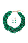Dark Emerald Multi Strand Bubble Choker Necklace And Earring Set - Pack of 6