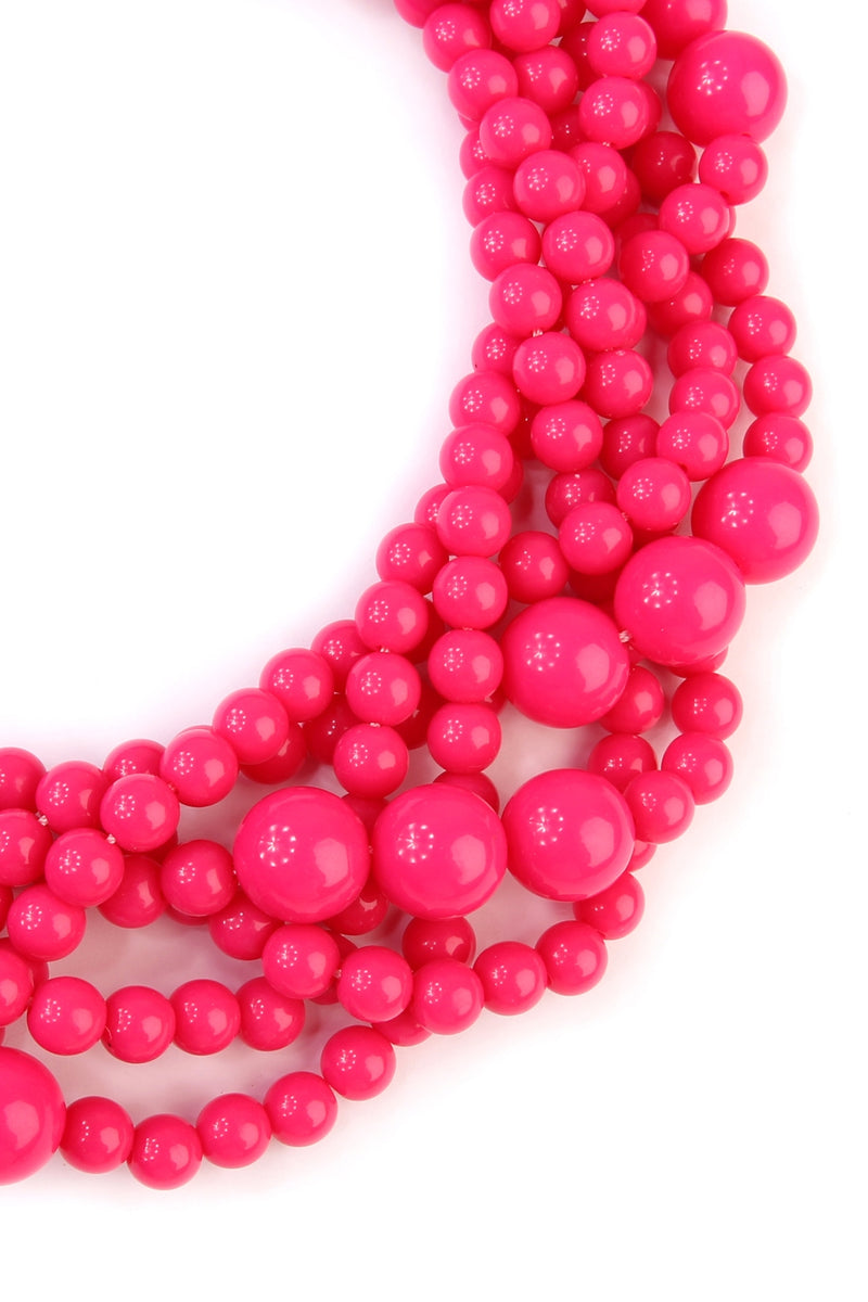 Hot Pink Multi Strand Bubble Choker Necklace And Earring Set - Pack of 6