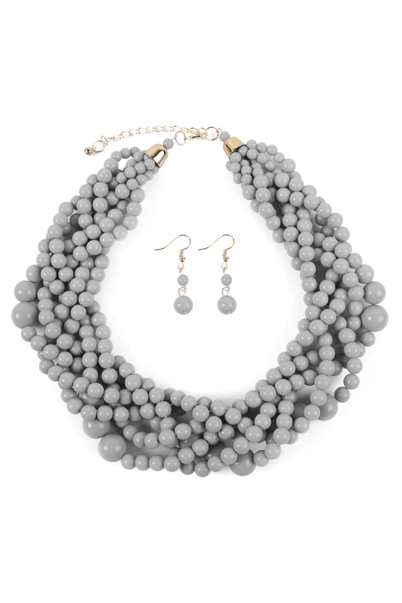 Light Gray Multi Strand Bubble Choker Necklace And Earring Set - Pack of 6