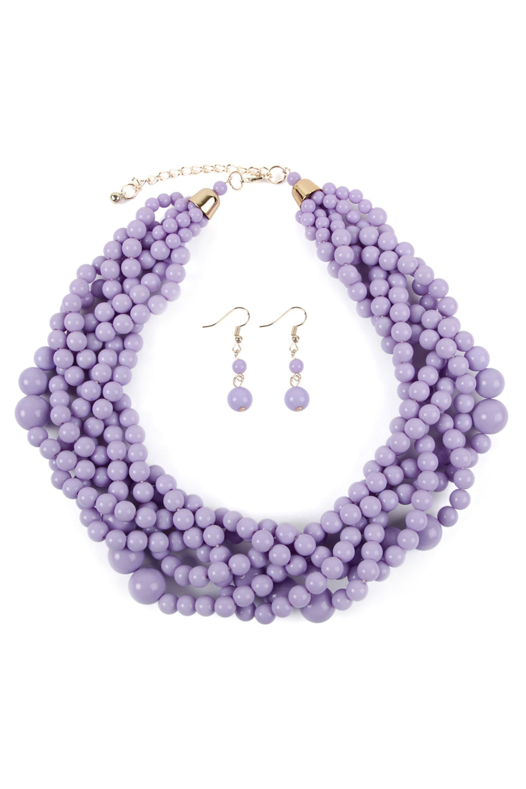 Lavender Multi Strand Bubble Choker Necklace And Earring Set - Pack of 6