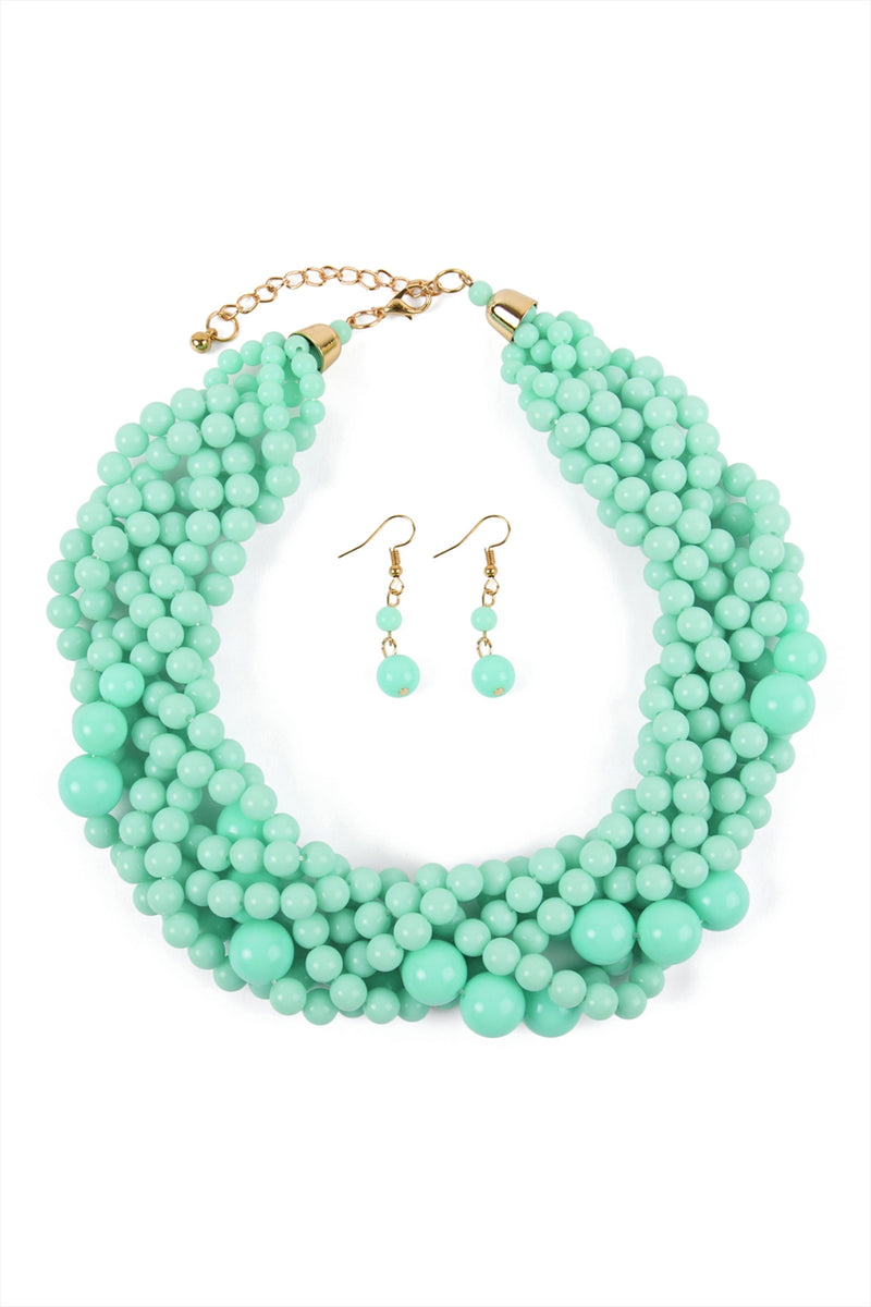 Mint Multi Strand Bubble Choker Necklace And Earring Set - Pack of 6