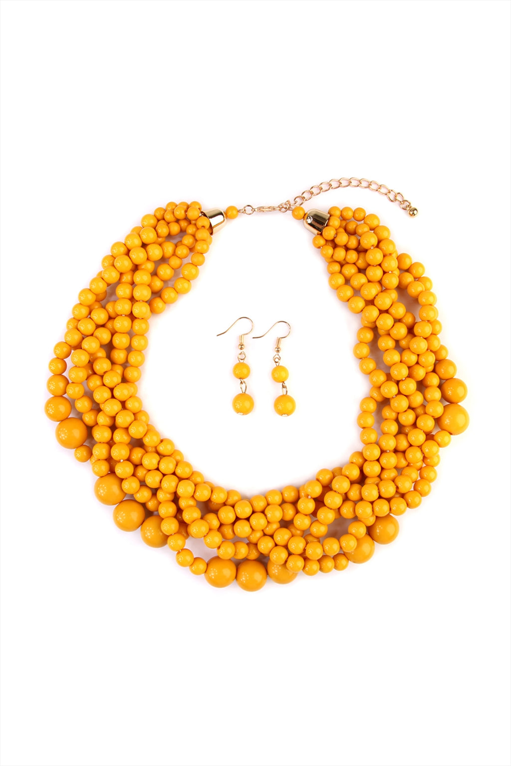 Mustard Multi Strand Bubble Choker Necklace And Earring Set - Pack of 6